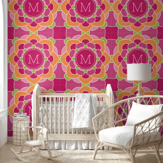 Colourful Bohemian Flower with Custom Monogram Wallpaper