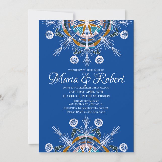Colourful Bohemian Mandala Blue Boho Wedding Invitation (Front)