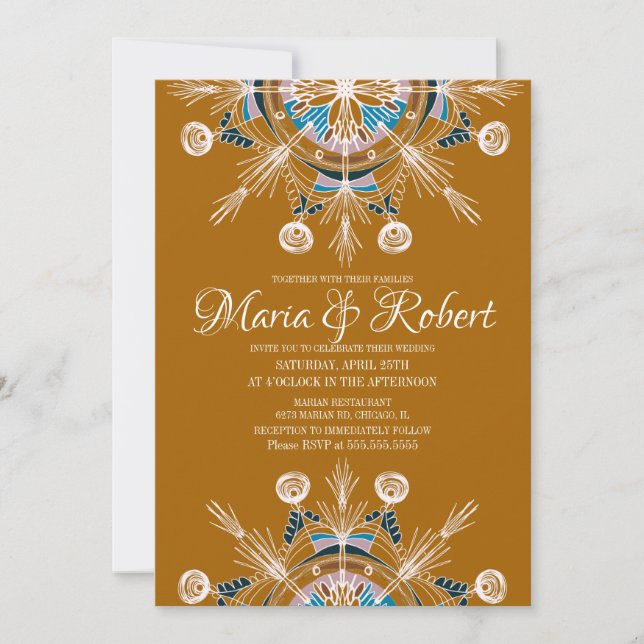 Colourful Bohemian Mandala Mustard Boho Wedding Invitation (Front)