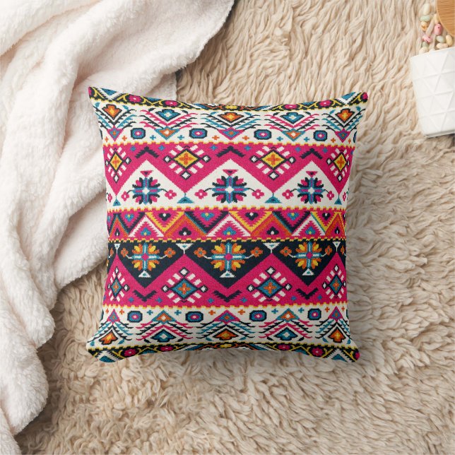 Colourful Bohemian Moroccan Style Throw Pillow (Blanket)