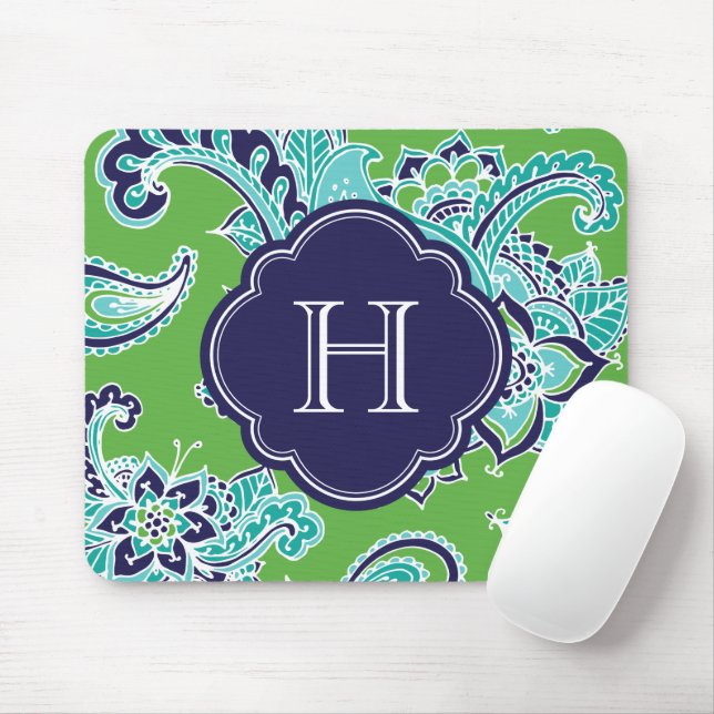 Colourful Bohemian Paisley Custom Monogram Mouse Mat (With Mouse)