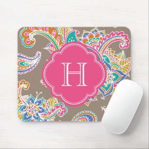 Colourful Bohemian Paisley Henna Custom Monogram Mouse Mat