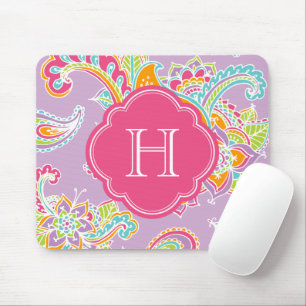 Colourful Bohemian Paisley Henna Custom Monogram Mouse Mat
