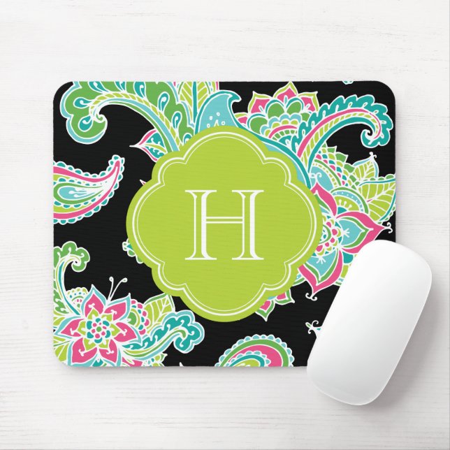 Colourful Bohemian Paisley Monogram Mouse Mat (With Mouse)