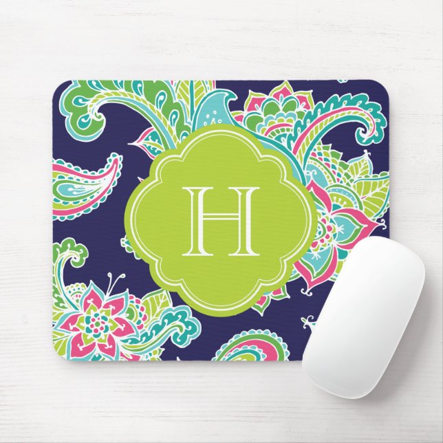 Colourful Bohemian Paisley Monogram Mouse Mat (With Mouse)
