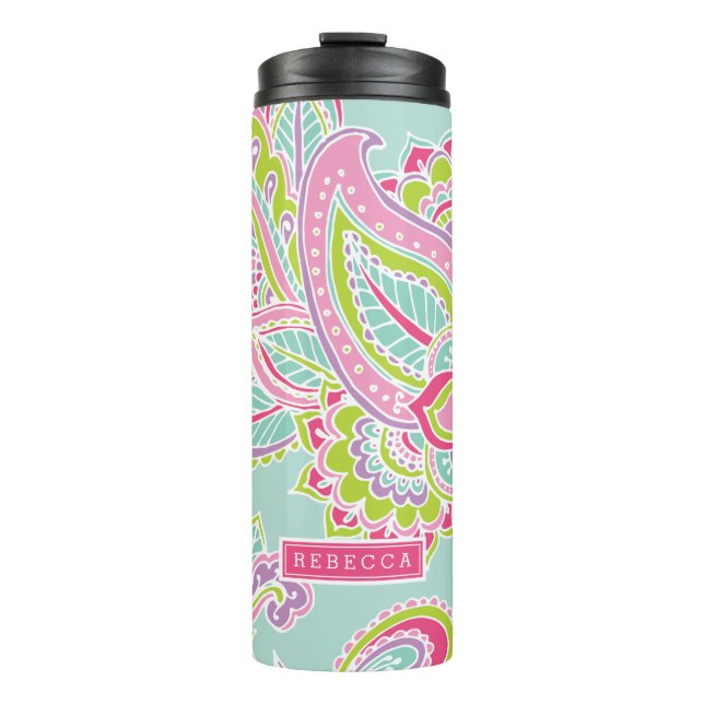 Colourful Bohemian Paisley Monogram Thermal Tumbler (Front)