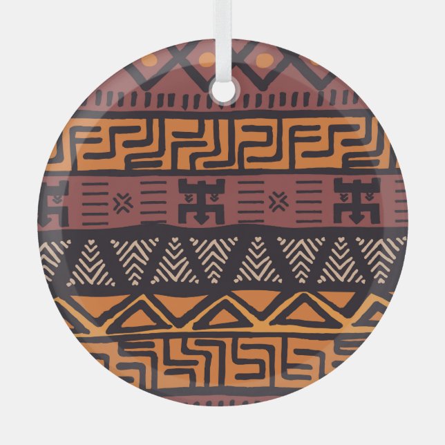 Colourful Bohemian Tribal Geometric Glass Tree Decoration (Front)