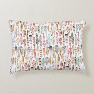 Colourful Bohemian Tribal Watercolor Feathers Decorative Cushion