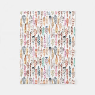 Colourful Bohemian Tribal Watercolor Feathers Fleece Blanket