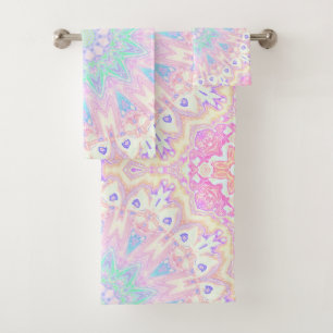 Colourful Bohemian Trippy Bright Pastel Mandala Bath Towel Set
