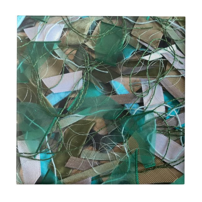 Colourful boho abstract green olive grey teal  tile (Front)