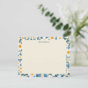 Colourful Boho Blue and White Floral Personalised  Card