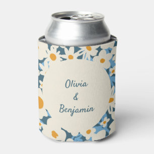 Colourful Boho Blue White Floral Custom Wedding Can Cooler