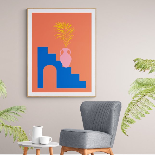 Colourful Boho Botanical Shapes in Orange and Blue Poster (Creator Uploaded)