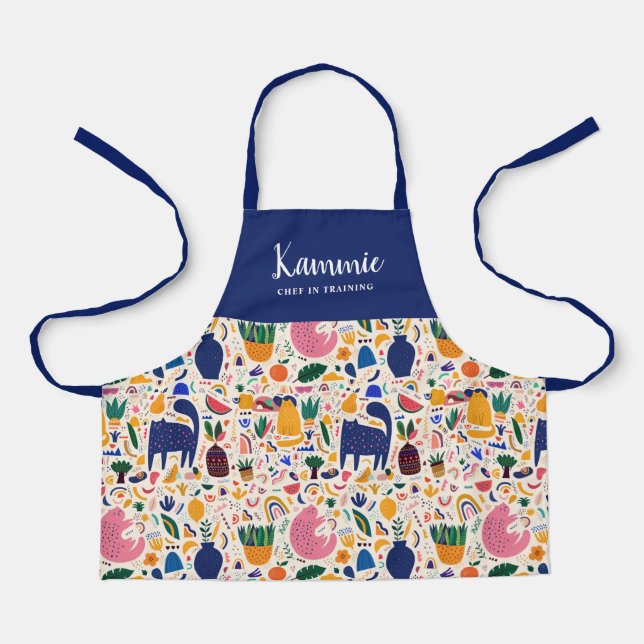 Colourful Boho Cats Pattern Chef in Training   Apron (Front)
