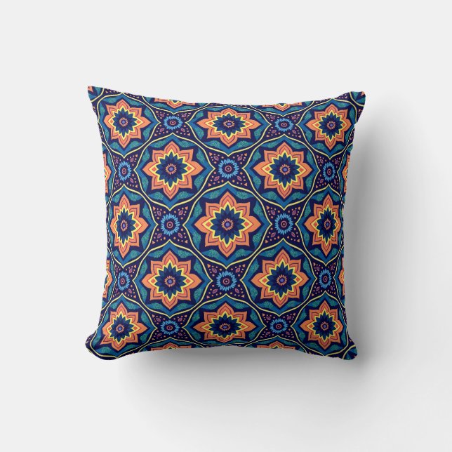Colourful Boho Chic Floral Pattern Cushion (Front)