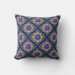 Colourful Boho Chic Geometric Floral Pattern Cushion