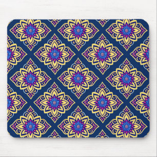 Colourful Boho Chic Geometric Floral Pattern Mouse Mat