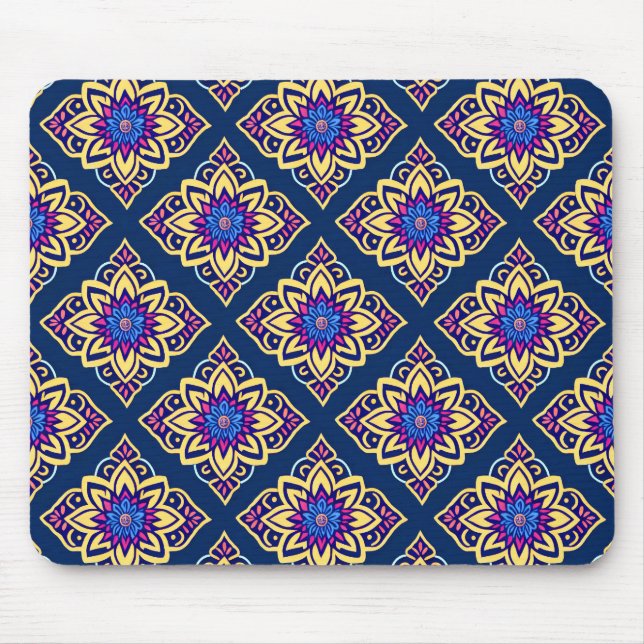 Colourful Boho Chic Geometric Floral Pattern Mouse Mat (Front)