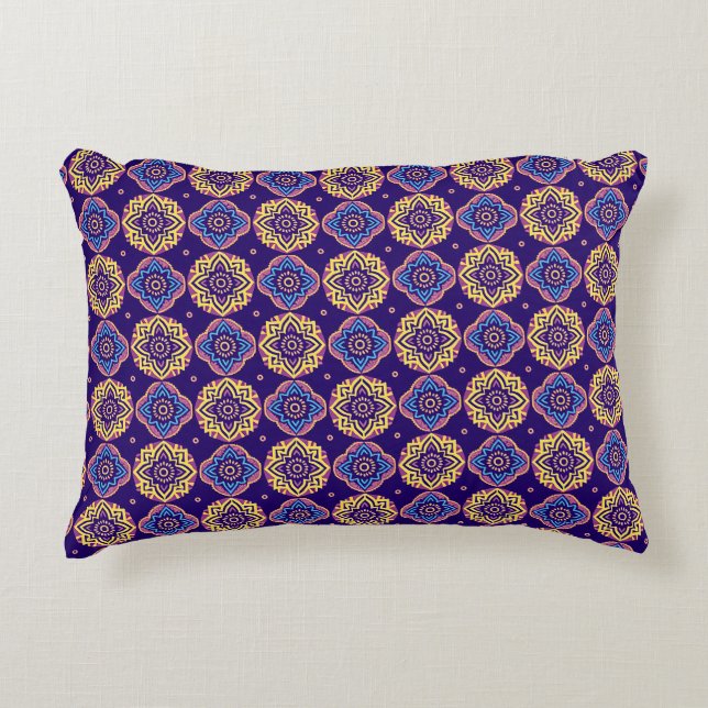Colourful Boho Chic Mandala Pattern Decorative Cushion (Front)