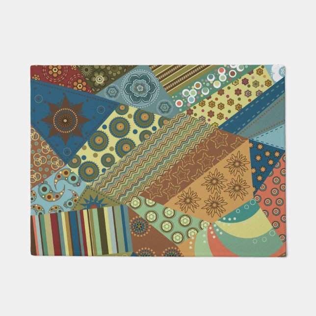 Colourful BoHo Chic Quilt Design Doormat (Front)