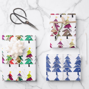 Colourful Boho Christmas Trees Pattern  3 Sheets
