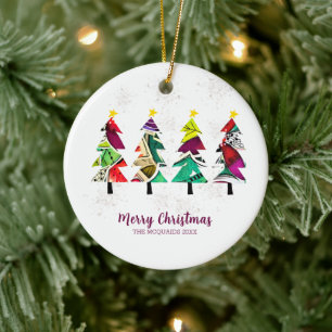 Colourful Boho Christmas Trees Pattern   Ceramic Tree Decoration