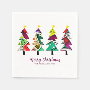 Colourful Boho Christmas Trees Pattern    Napkin