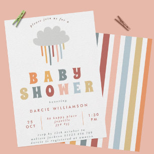 Colourful Boho Cloud Rainbow Raindrops Baby Shower Invitation