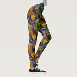 Colourful Boho Cubism Fine Art Seamless Pattern Leggings