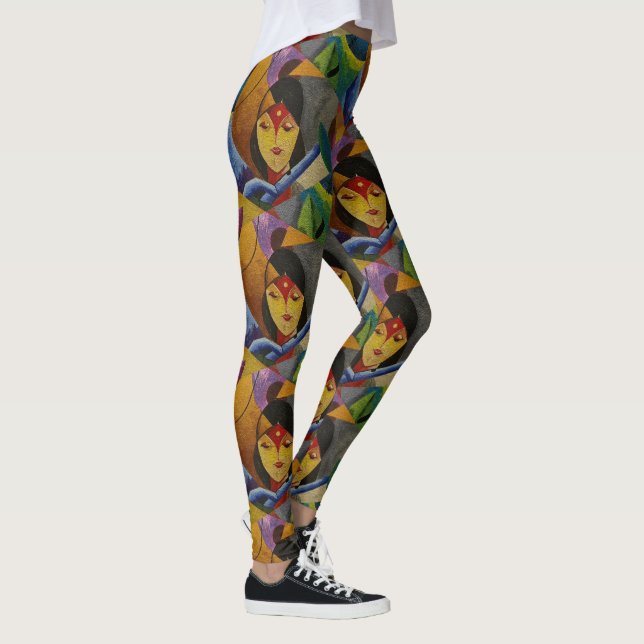 Colourful Boho Cubism Fine Art Seamless Pattern Leggings (Right)