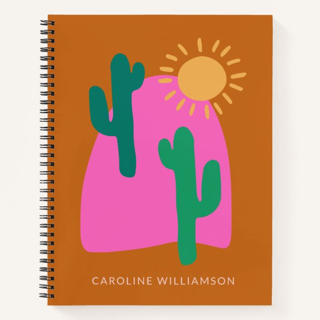 Colourful Boho Desert Cactus Art Personalised Notebook (Front)