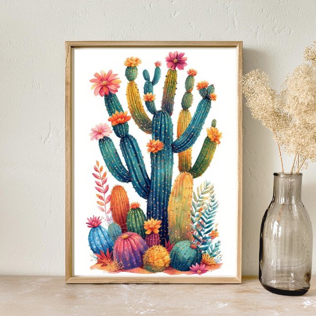 Colourful Boho Desert Cactus Art Poster (Creator Uploaded)