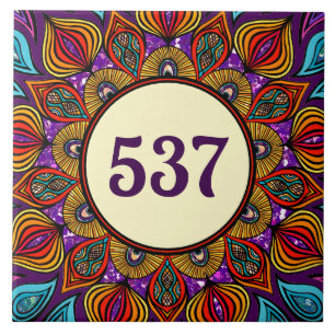 Colourful Boho Fancy Decorative House Number Plaqu Tile