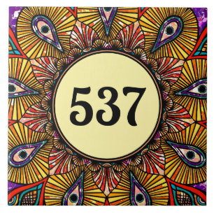 Colourful Boho Fancy Decorative House Number Plaqu Tile