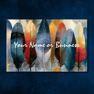 Colourful Boho Feather QR Code Contact Design Business Card