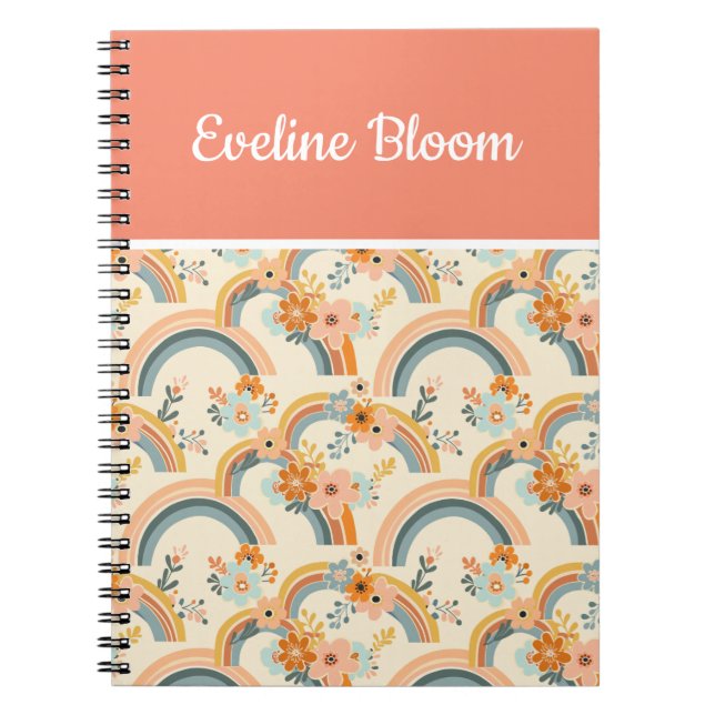 Colourful Boho Floral and Rainbows Notebook (Front)