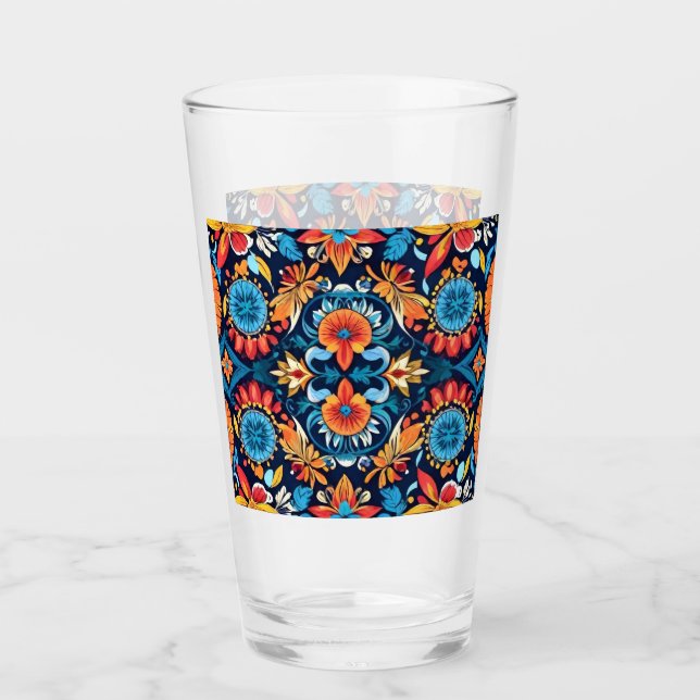 Colourful Boho Floral Elegance: Vibrant Mandala Glass (Front)