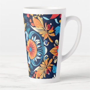 Colourful Boho Floral Elegance: Vibrant Mandala Latte Mug