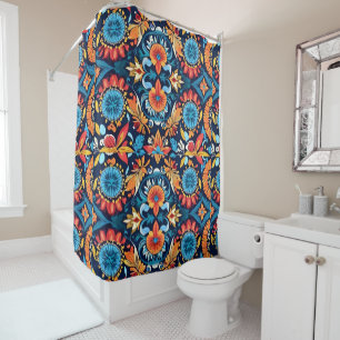 Colourful Boho Floral Elegance: Vibrant Mandala Shower Curtain