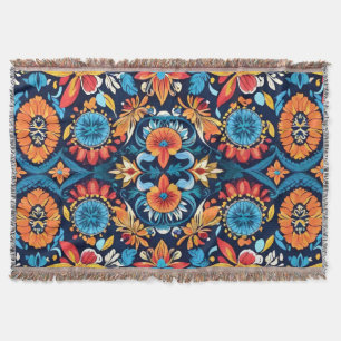 Colourful Boho Floral Elegance: Vibrant Mandala Throw Blanket