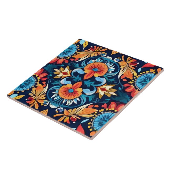Colourful Boho Floral Elegance: Vibrant Mandala Tile (Side)