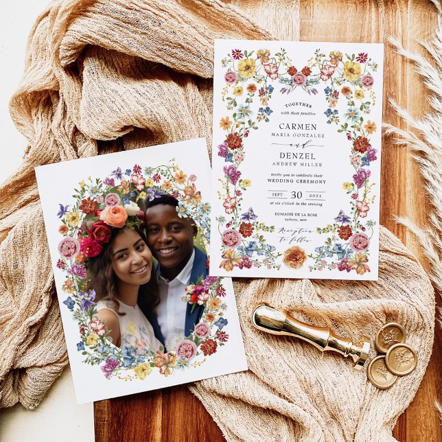 Colourful Boho Floral Garden Photo Wedding Invitation (Creator Uploaded)