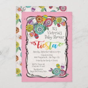 Colourful Boho Floral Mexican Fiesta Baby Shower Invitation