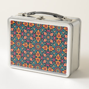 Colourful Boho Floral Pattern Elegant Symmetry Metal Lunch Box