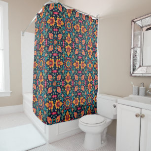 Colourful Boho Floral Pattern Elegant Symmetry Shower Curtain