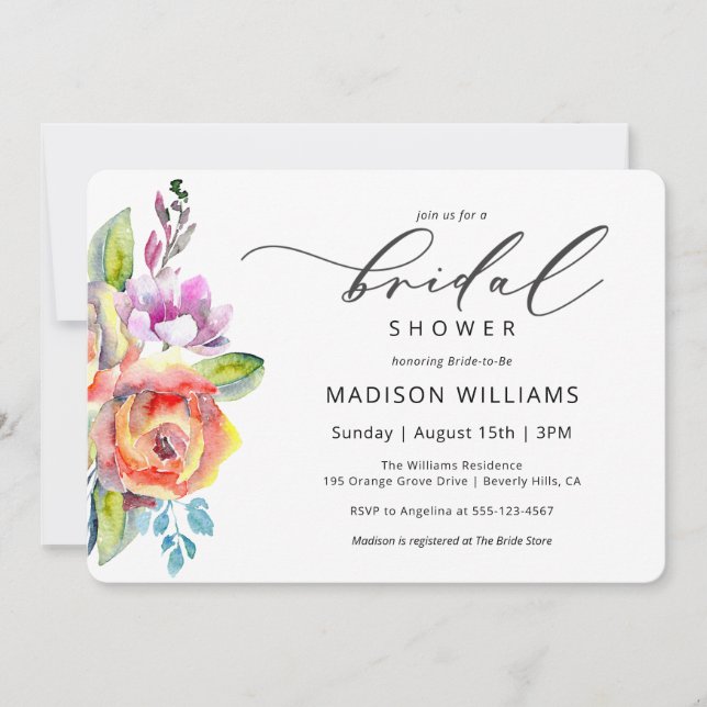 Colourful Boho Floral Watercolor Bridal Shower Invitation (Front)