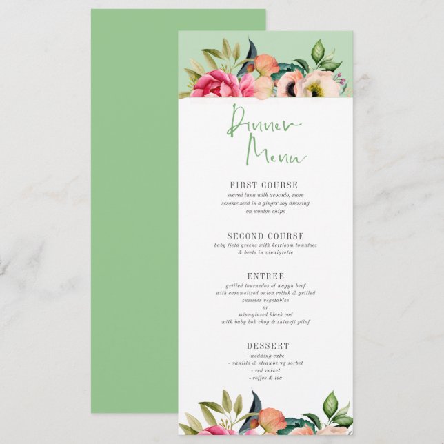 Colourful boho flower border Dinner menu typograph Invitation (Front/Back)