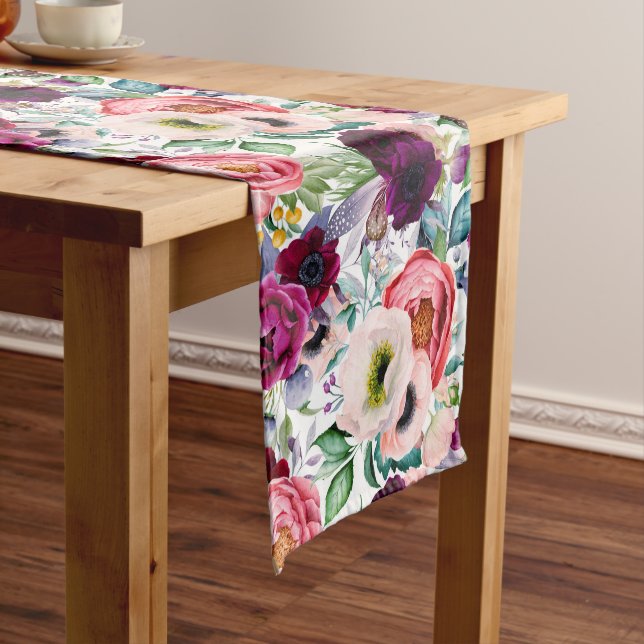Colourful boho flowers pattern medium table runner (In Situ)