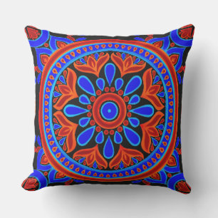Colourful Boho Folk Art Outdoor Pillow